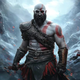 Stoic Warrior Portrait in Winter Scene