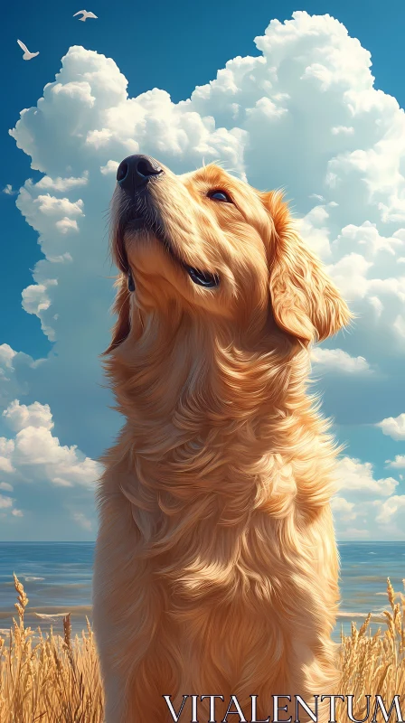 Dog under a Cloudy Sky AI Image