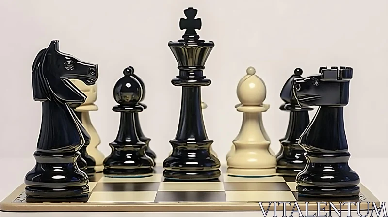 Monochrome Chess Pieces Arrangement AI Image