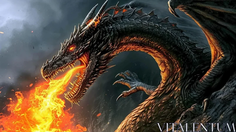 Black Dragon Digital Painting | Fantasy Artwork AI Image