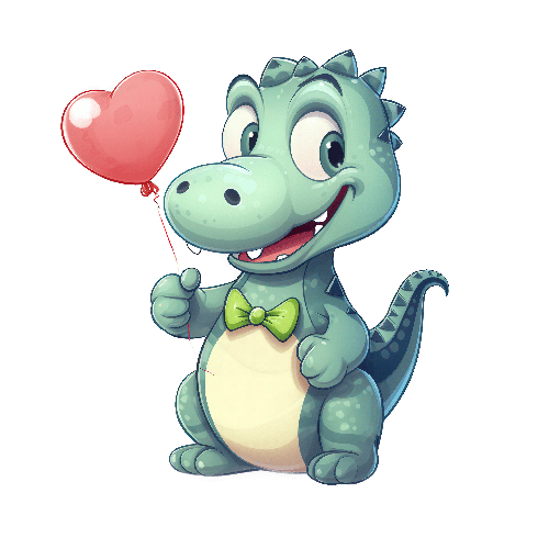 Blue Dinosaur with Heart Balloon Artwork POD Design