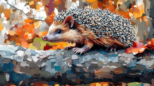 Hedgehog Art in an Autumn Landscape