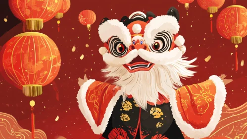 Chinese New Year Lion Dance Illustration