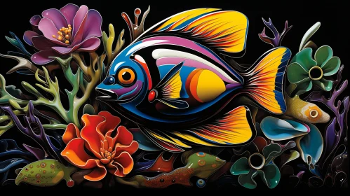 Colorful Fish and Tropical Flowers Painting - Vibrant Artwork