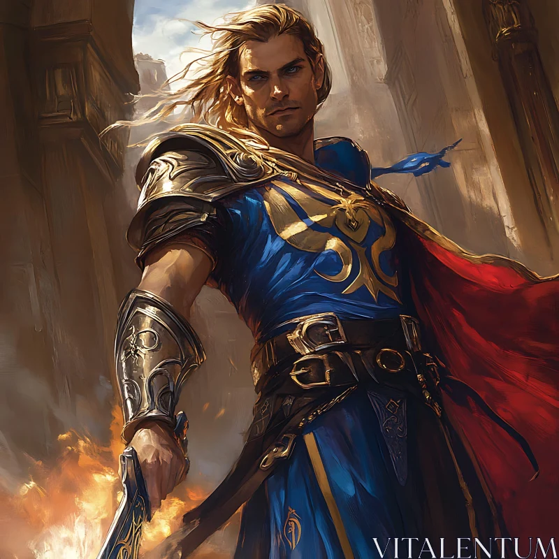 Brave Knight with Sword and Cape AI Image