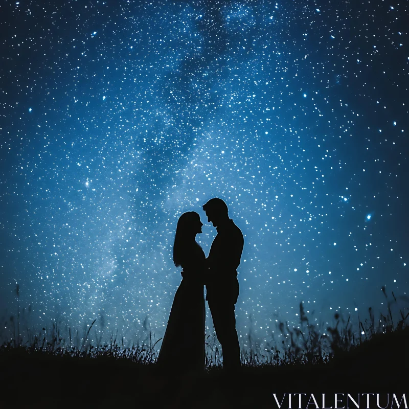 Silhouette of Lovers Beneath the Stars AI Image