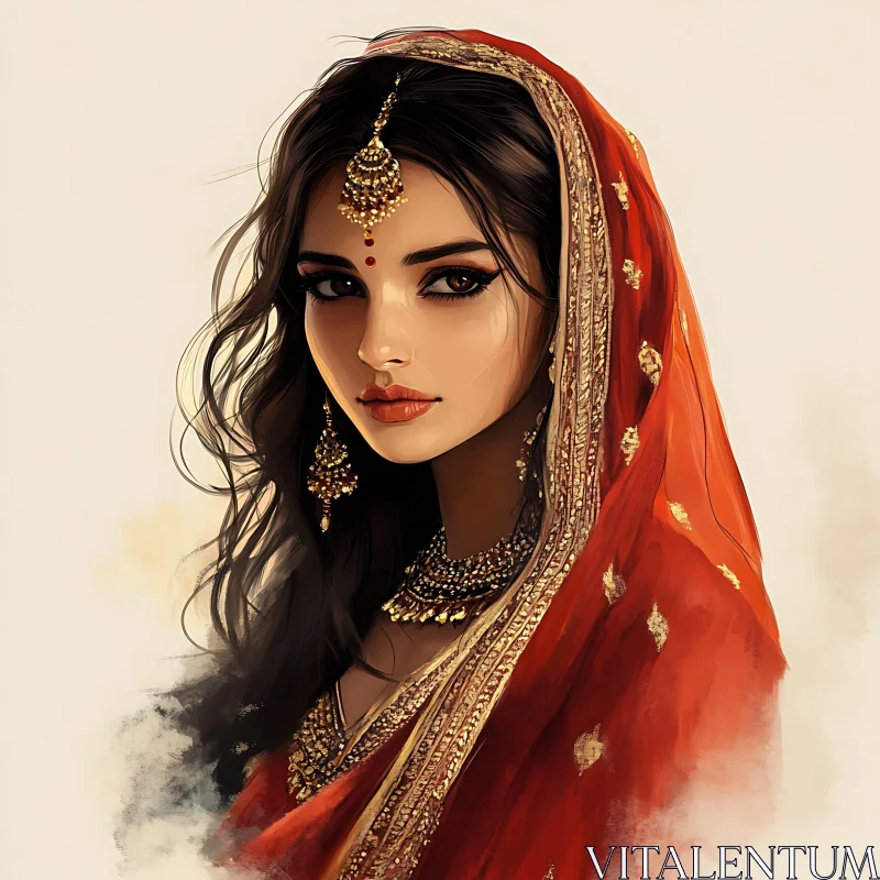 Serene Indian Woman with Traditional Jewelry AI Image