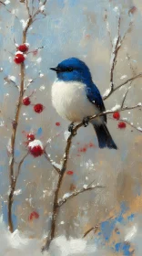 Winter Bird with Red Berries Art