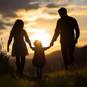 Silhouette of Family at Sunset