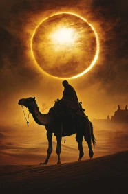 Camel Rider in Desert Sunset