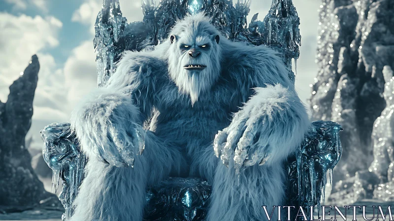 AI ART Majestic Yeti King on Frozen Throne