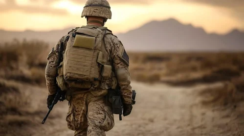 Lone Soldier in Arid Terrain