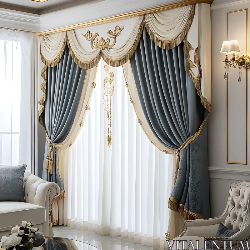 Elegant Drapery in a Classic Living Room Setting AI Image