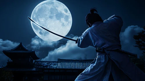 Moonlit Katana: A Samurai's Stance