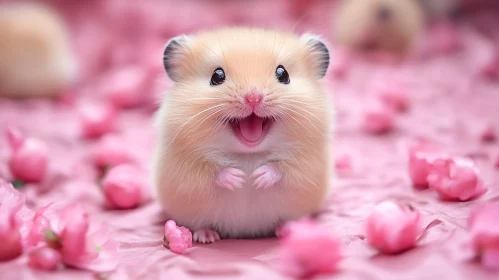 Cheerful Hamster with Flower Petals