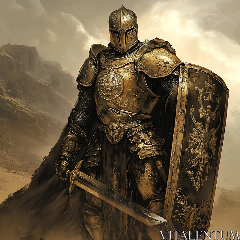 AI ART Armored Warrior with Sword and Shield