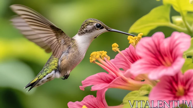 Hummingbird Feeding on Flower Nectar AI Image