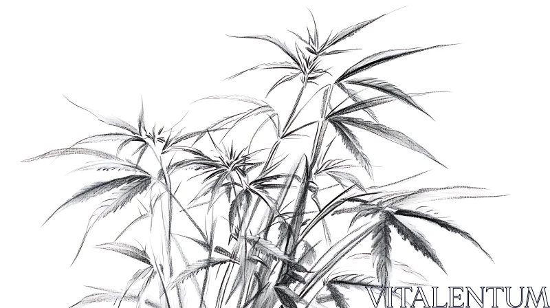 Detailed Leaf Drawing Black and White AI Image