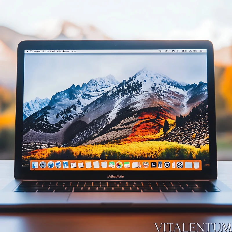 Modern Laptop Displaying Mountain Scenery AI Image