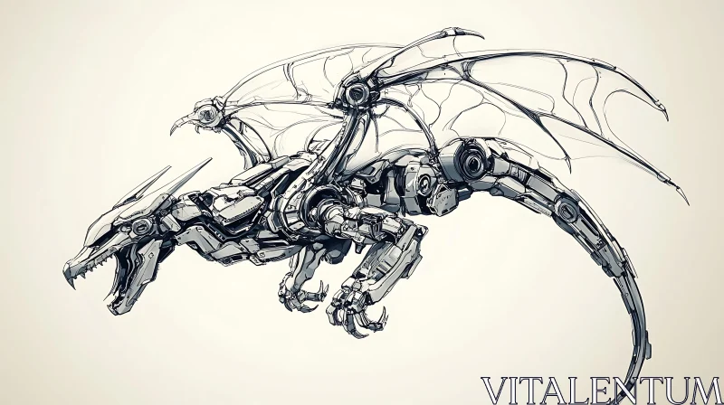 Robotic Dragon Detailed Illustration AI Image