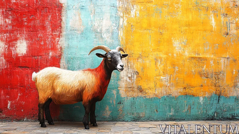 Urban Goat Against Vibrant Wall AI Image