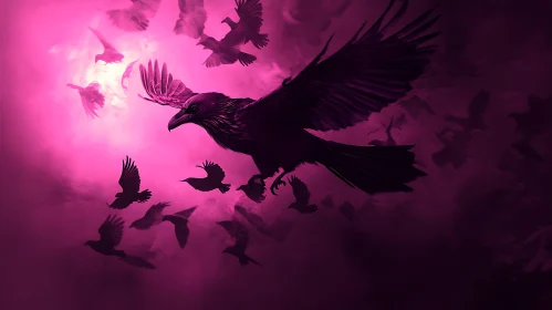 Birds in Flight over Pink