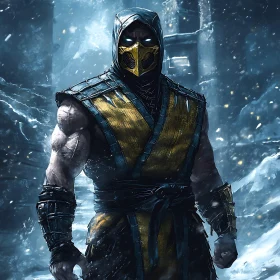 Masked Warrior in Winter Landscape