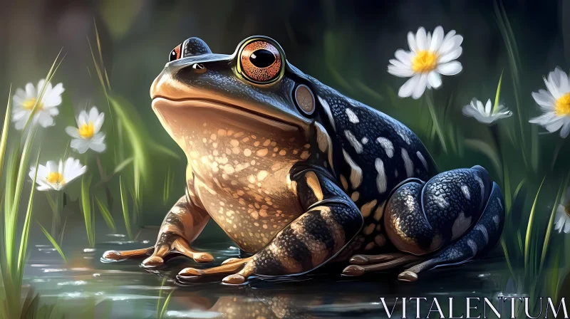 Detailed Image of a Frog with Flowers AI Image