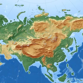 Detailed Relief Map of Asia Continent