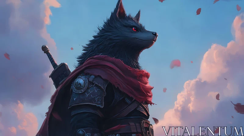 Armored Wolf with Sword in Fantasy Setting AI Image