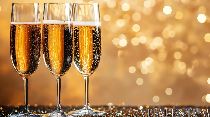 AI ART Sparkling Champagne Glasses on Golden Background