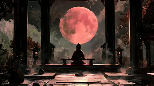 Lunar Contemplation: Figure Beneath the Moon