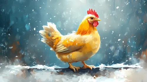 Colorful Chicken Painting with Snow