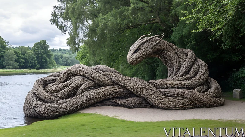 AI ART Dragon Sculpture Made of Woven Branches