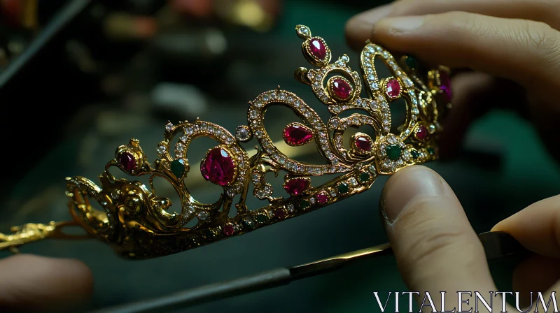 Luxurious Gemstone Tiara Under Craftsmanship AI Image