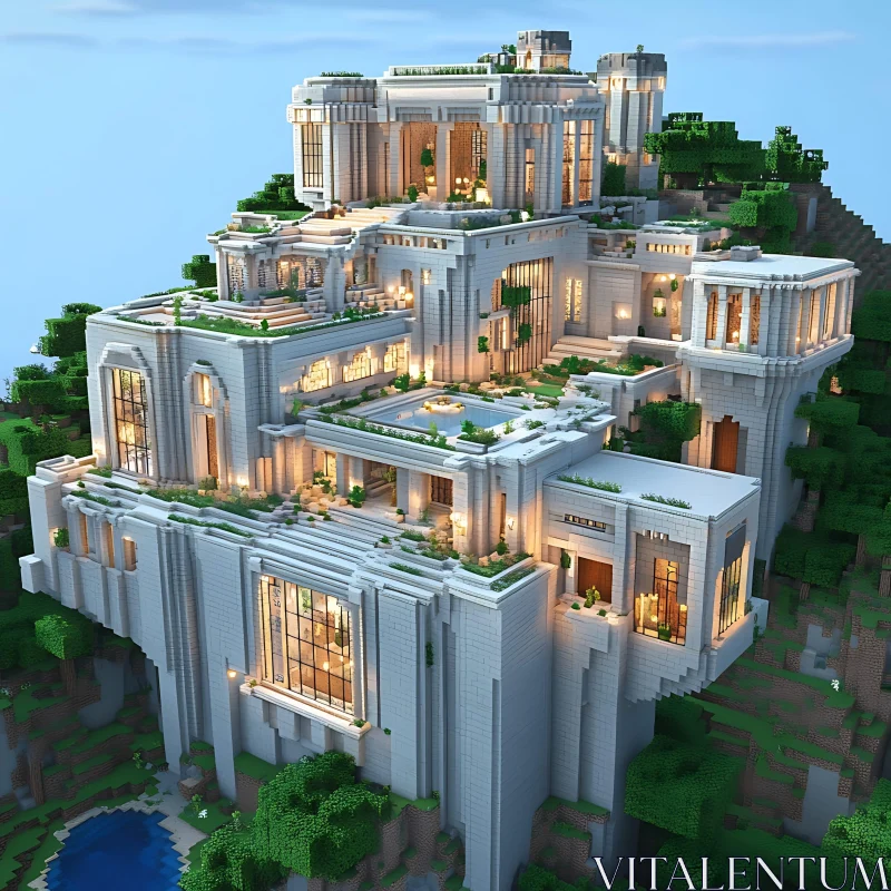 AI ART Exquisite Minecraft Cliffside Mansion