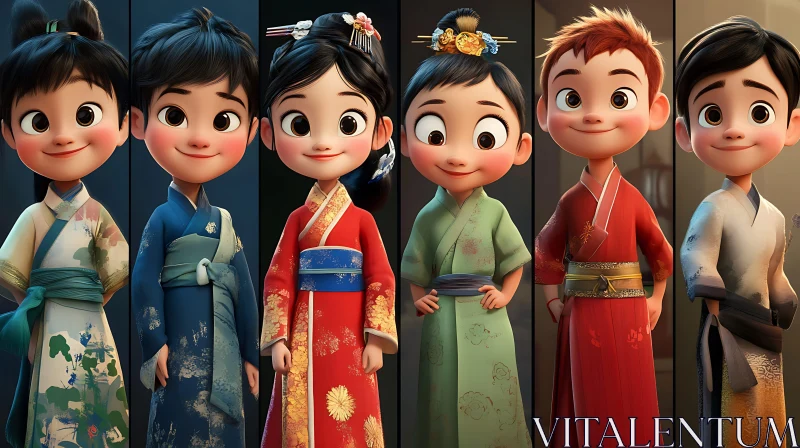 AI ART Cartoon Kids in Kimonos