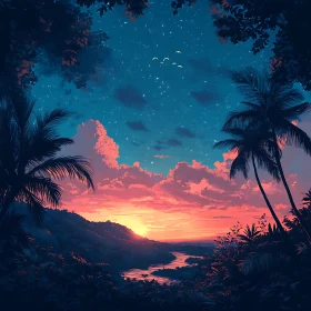 Peaceful Evening Landscape with Palm Trees