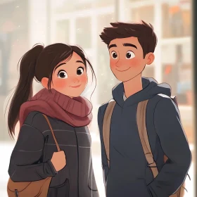 Cartoon Style Young Couple Portrait