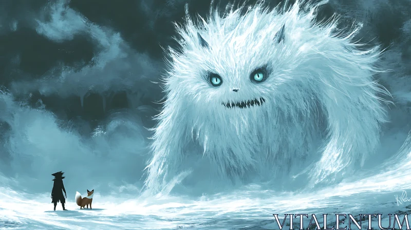 AI ART Giant Snow Creature and Companions