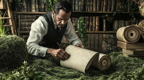 Vintage Scribe with Ancient Manuscript