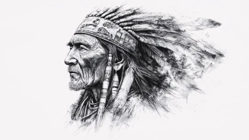 Monochrome Native American Man Headdress