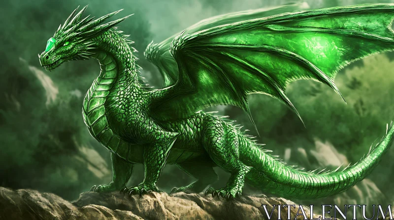 AI ART Green Dragon on Stone Ledge