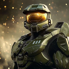 Futuristic Green Armored Warrior Portrait