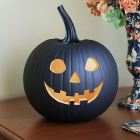Black Halloween Pumpkin with Glowing Face