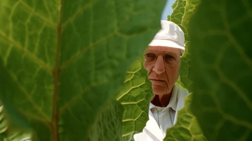 Enigmatic Portrait: An Old Man Concealed Behind a Towering Foliage