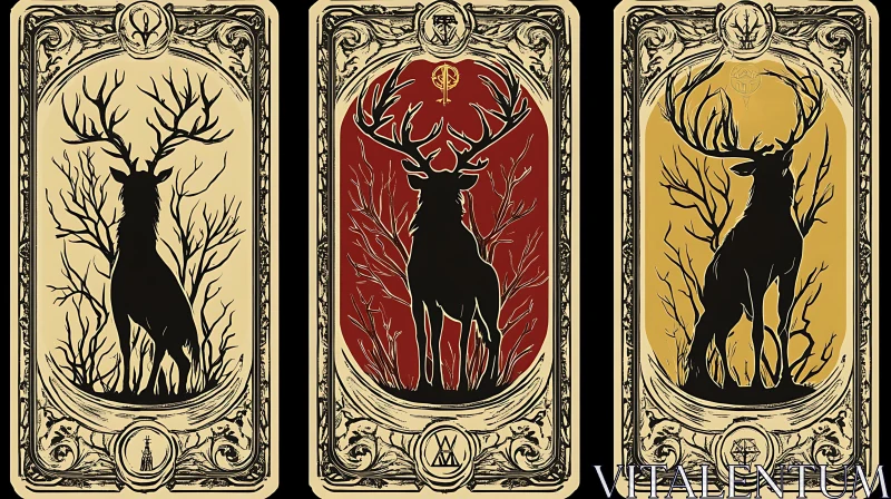 AI ART Vintage Deer Silhouette Tarot Cards