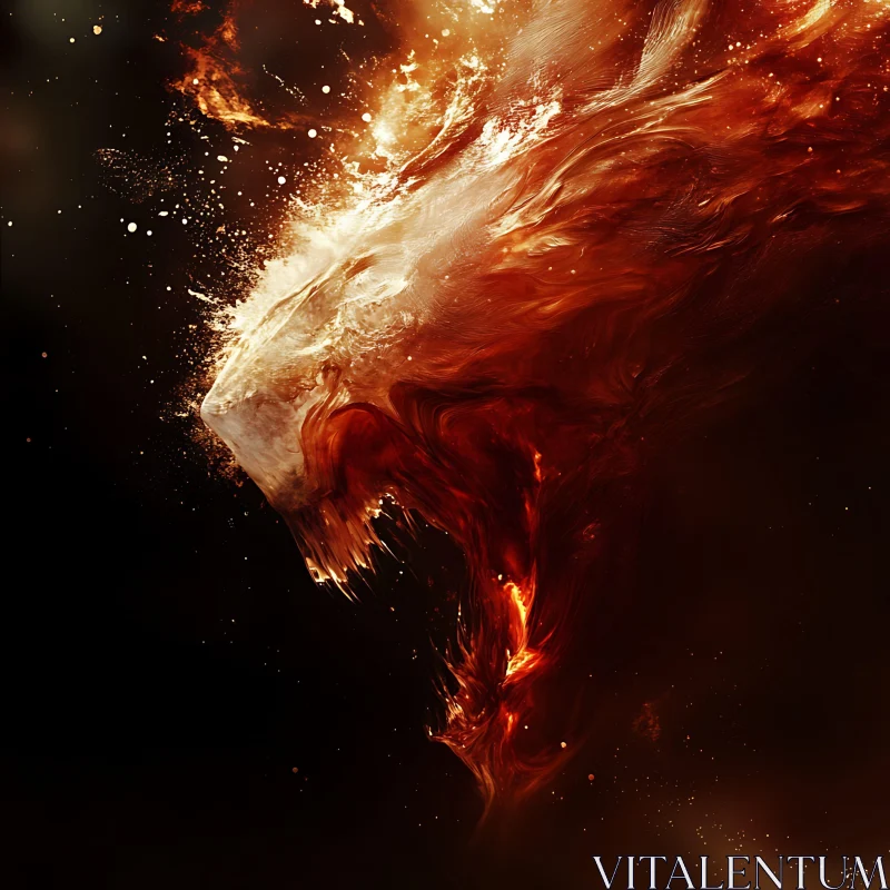 Lion's Roar in Flames AI Image