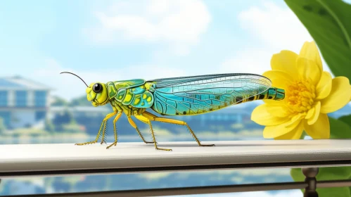 Grasshopper on Window - A Study in Realism and Color
