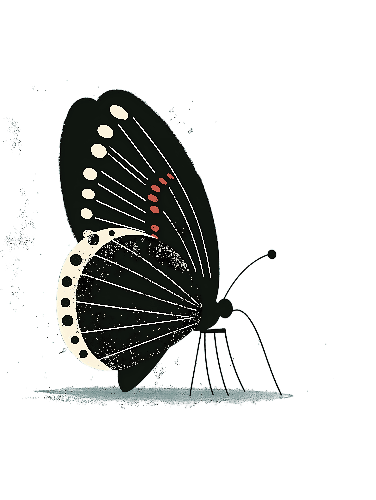 Realistic Black Butterfly Vector Illustration on Transparent Background POD Design